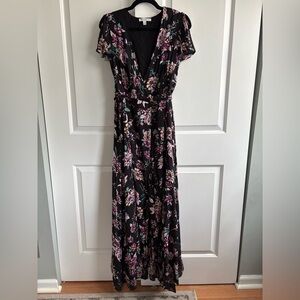 Patrons of Peace Black Floral Wrap Maxi Dress Sz Small